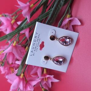 Laundry by Shelli Segal Goldtone and Pink Faceted Crystal Earrings NEW!